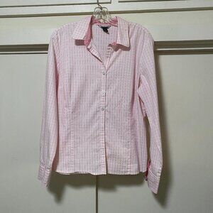 George long sleeve, button-down, white w/pink checks blouse, size 16-18